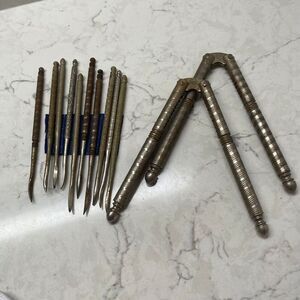 Vintage HMQ Henry‎ Marcus Quackenbush Stainless Steel 2 Nutcrackers & 10 Picks